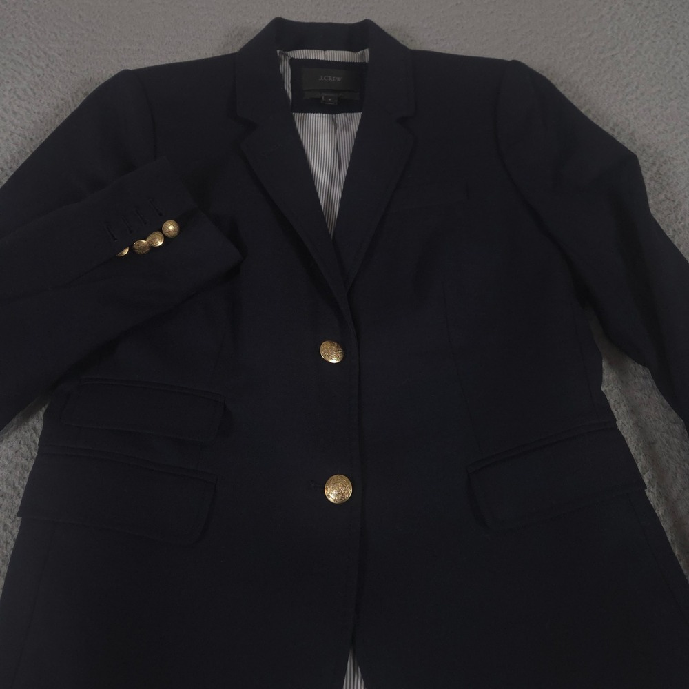 J.Crew Blazer Women 6 Navy Schoolboy Wool Blend Gold Crest Buttons Surgeons Cuff